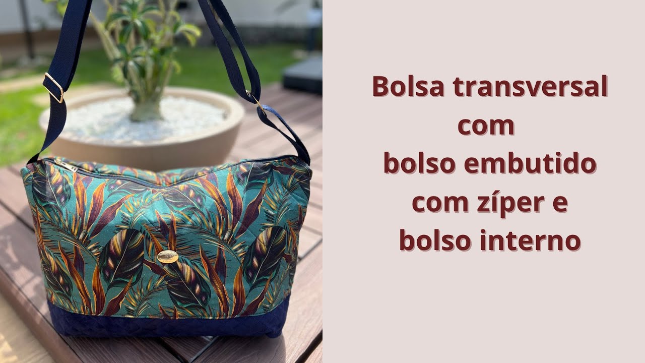 Bolsa transversal em tecido com bolso embutido com zíper - Cíntia