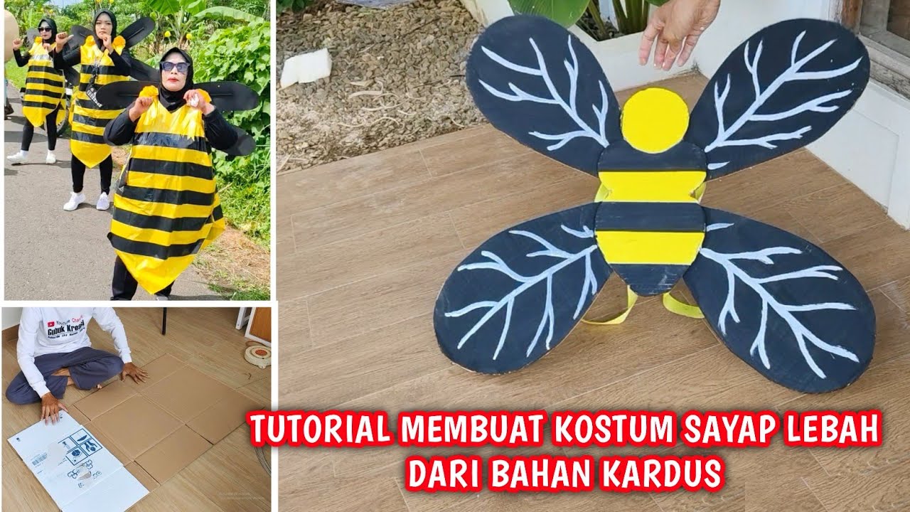 TUTORIAL MEMBUAT SAYAP KOSTUM LEBAH BERBAHAN KARDUS | KOSTUM KARNAVAL DAUR ULANG