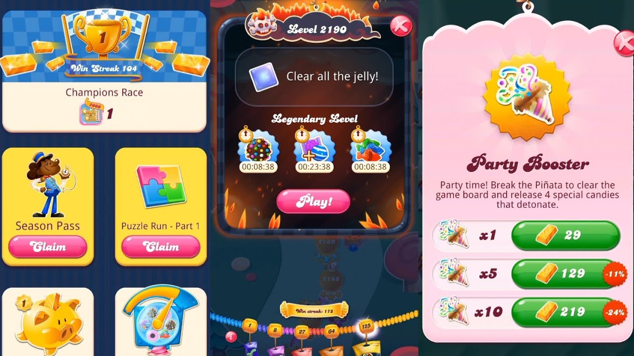 Buy Party Booster | How To Get Free Booster | Legendary Level 2190 | Candy Crush Saga | Candy Crush