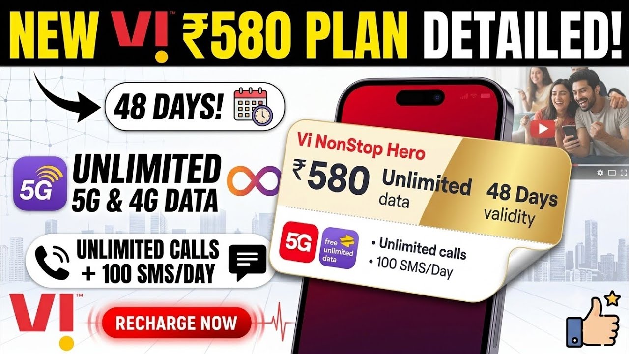 Vi ₹580 Recharge Plan All Details And Validity | Vodafone Idea Plan ₹580 