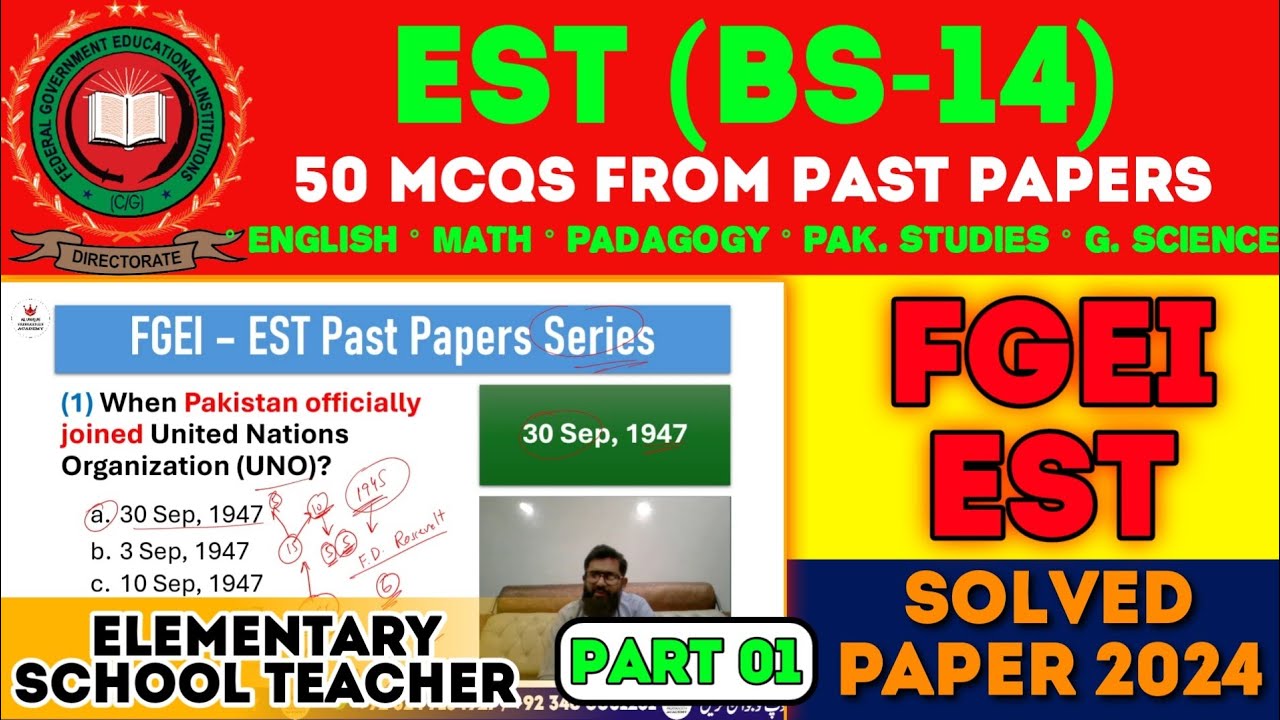 FGEI-EST Past Paper Solved | Complete Elementary School Teacher Exam Preparation | Federal Govt