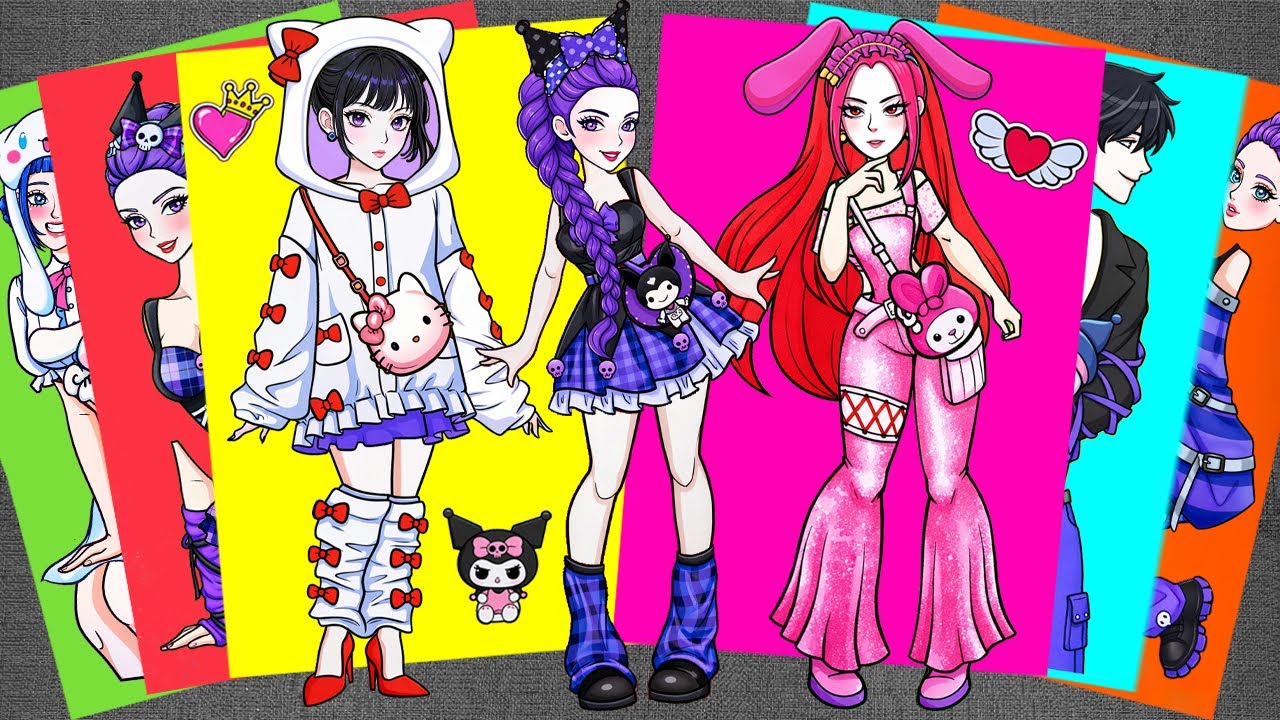 [✨Paper DIY✨] RUMI MIRA ZOEY COSPLAY KUROMI MELODY 💜 KPOP DEMON HUNTERS | STICKER BOOK ASMR