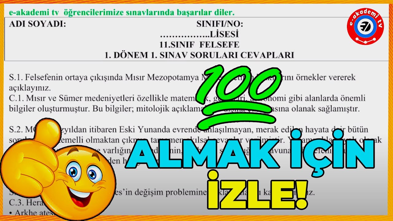 11.Sınıf Felsefe 1.Dönem 1.Yazılı Soru ve Cevapları (Yeni Sisteme Göre 2023)