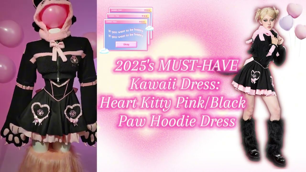 🔥 OMG! Detachable CAT PAW Set 3 WAYS to Style ✨ Kawaii Goth Lolita Dress + Hoodie & Sleeves!