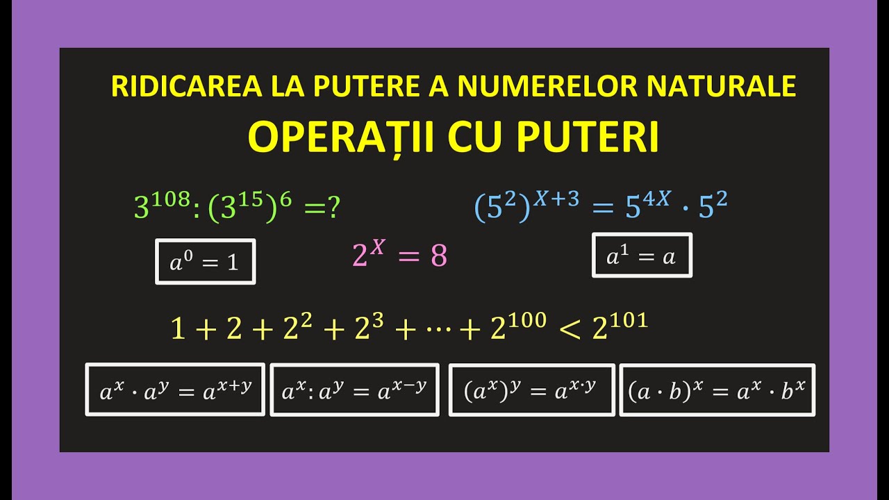 Ridicarea la putere a numerelor naturale clasa 5 exercitii operatii  puteri matematica formule baza