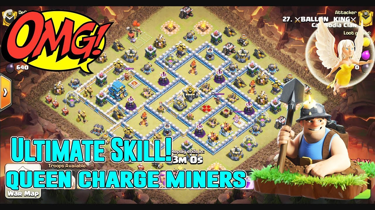 OMG!! ULTIMATE SKILL - QUEEN CHARGE MINERS ATTACK STRATEGY DESTROY TH12 3 STAR ( Clash of Clans )