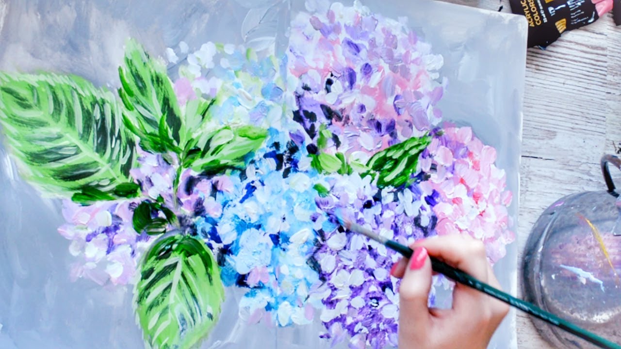 How to PAINT ACRYLIC Hydrangea 🌸 Paint Layers & Brush Technique