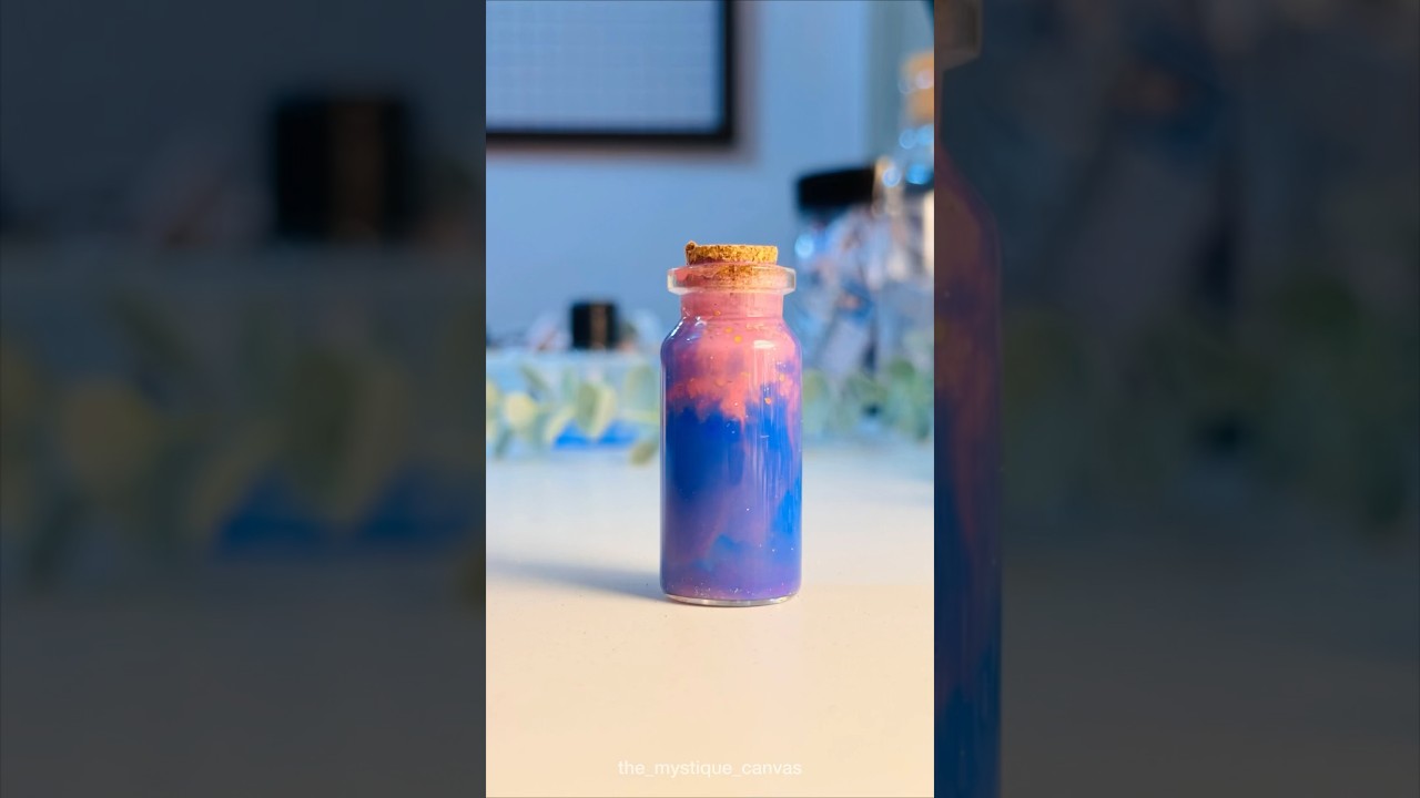 Creating a Galaxy in a mini bottle #miniature #galaxy #acrylic #stars #magical #colourful #bottleart