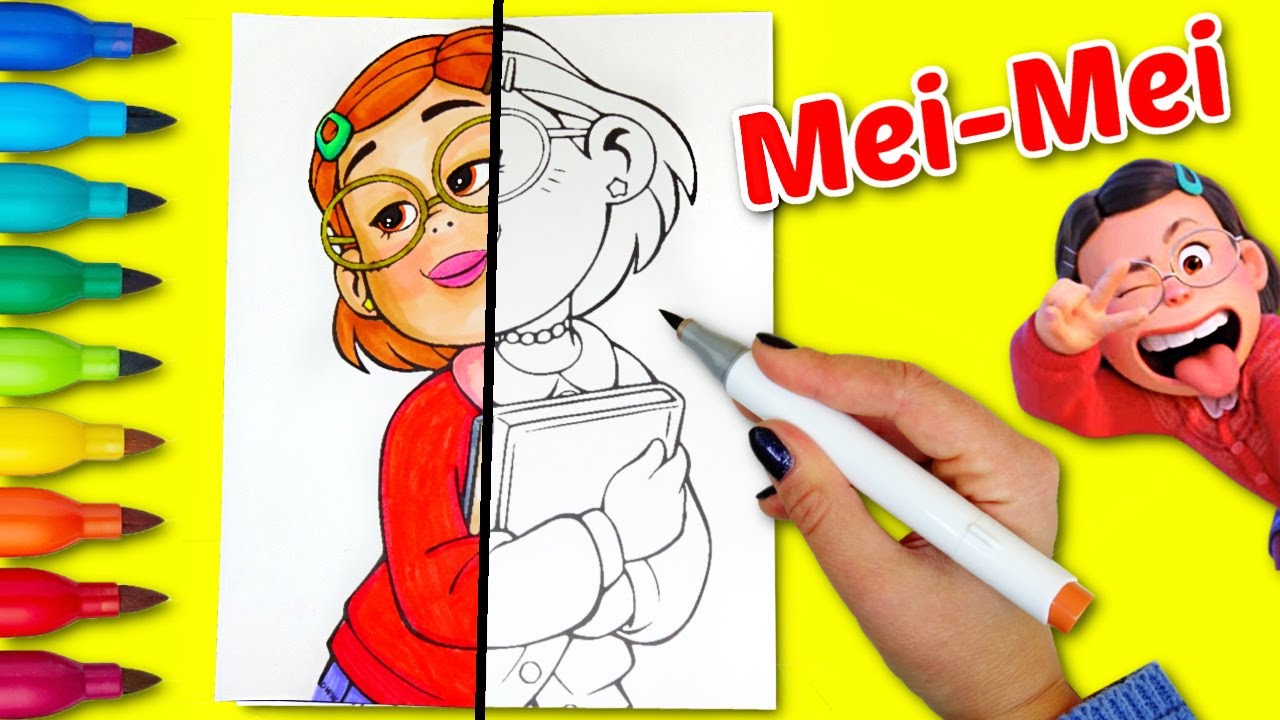 Disney Pixar Turning Red. Coloring Mei Lee with Markers