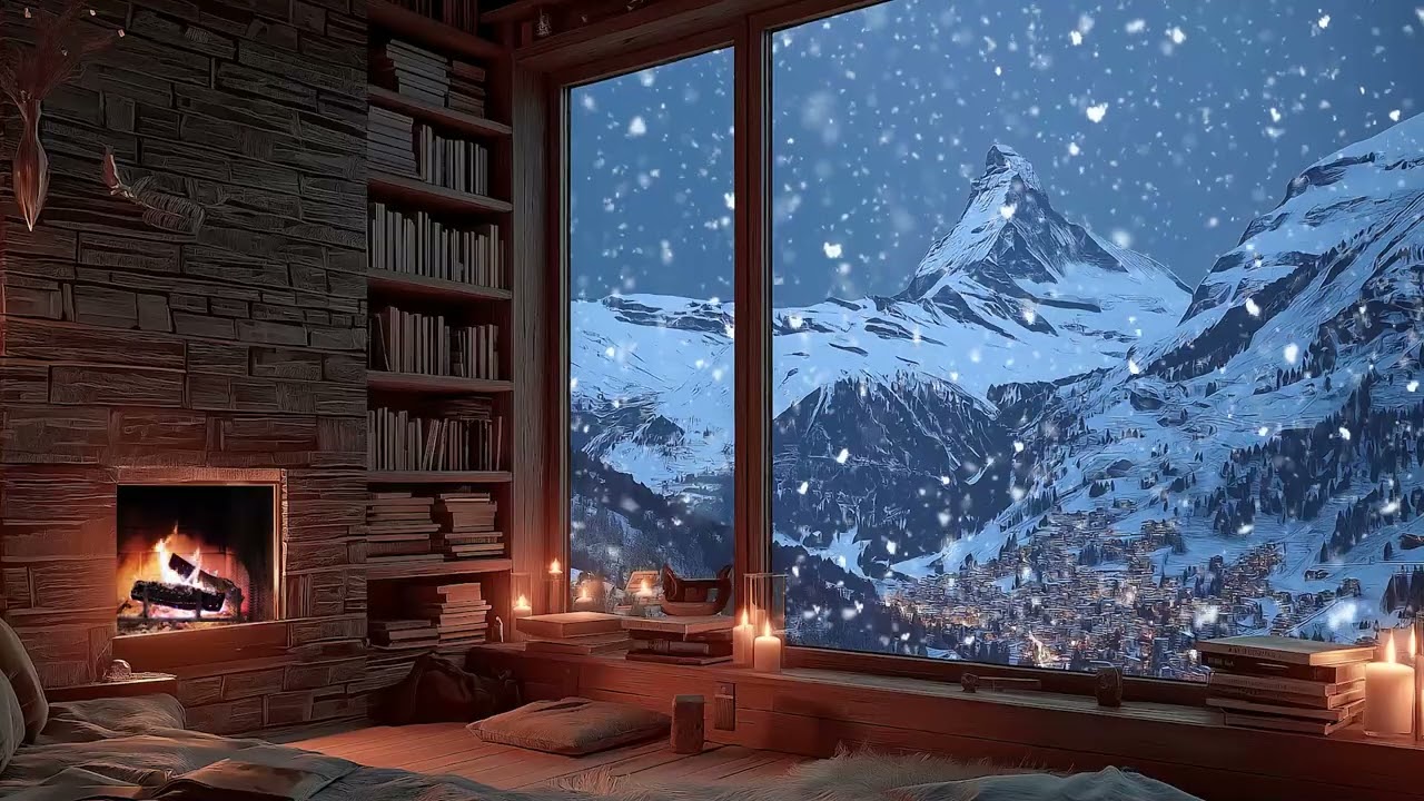 Midnight Snowroom | Cold Wind Outside, Warm Fire Inside & Deep Winter Night Mood