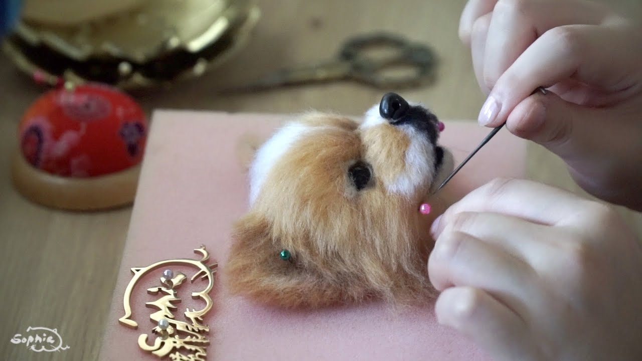 Померанский шпиц【Sophie Wool】ручной работы ремесло валяная игла шерсть реалистичный Кот собака 2019