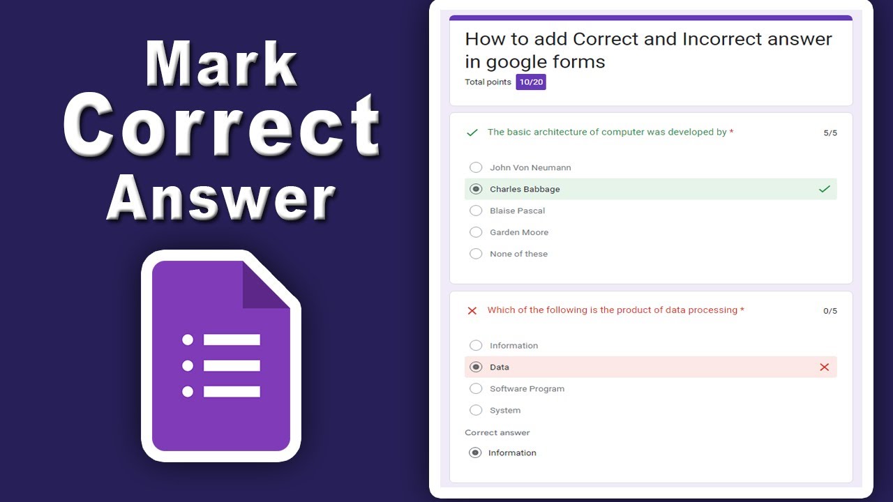 How to make correct and incorrect answer in google forms