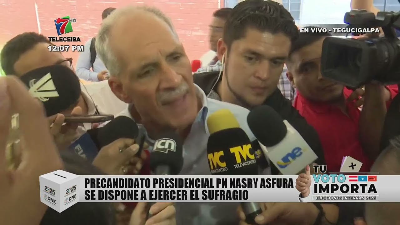 Declaraciones del precandidato presidencial del PN, Nasry Asfura previo a realizar su voto.