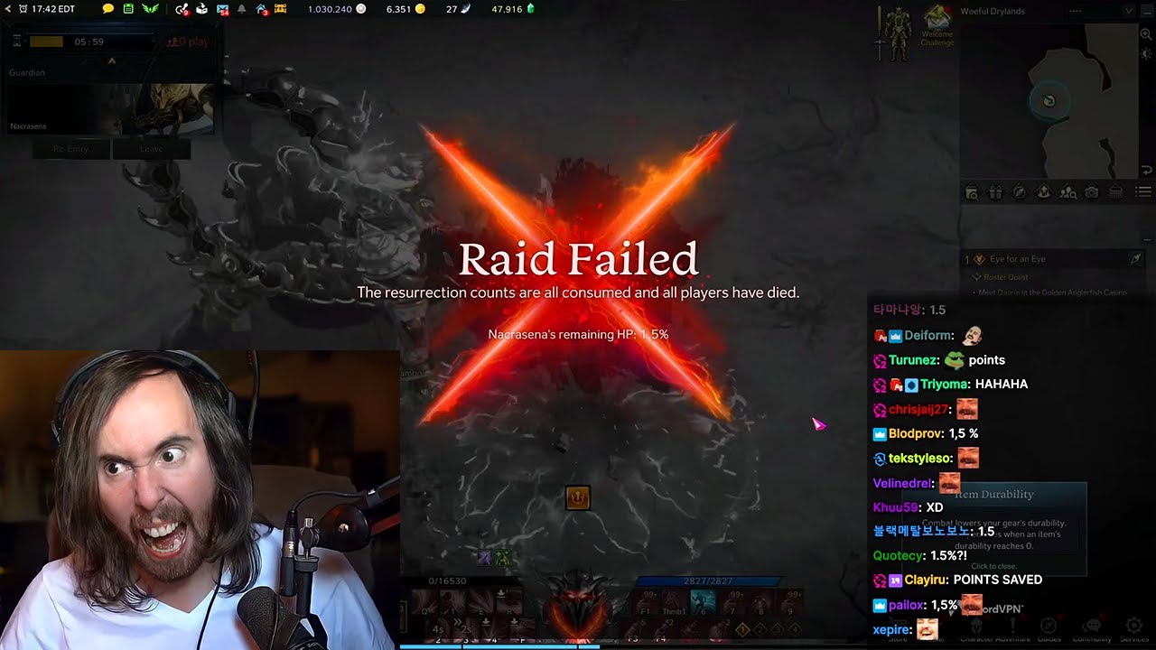 Asmongold is MAD after 1.5% Wipe (Lost Ark Guardian Raid)