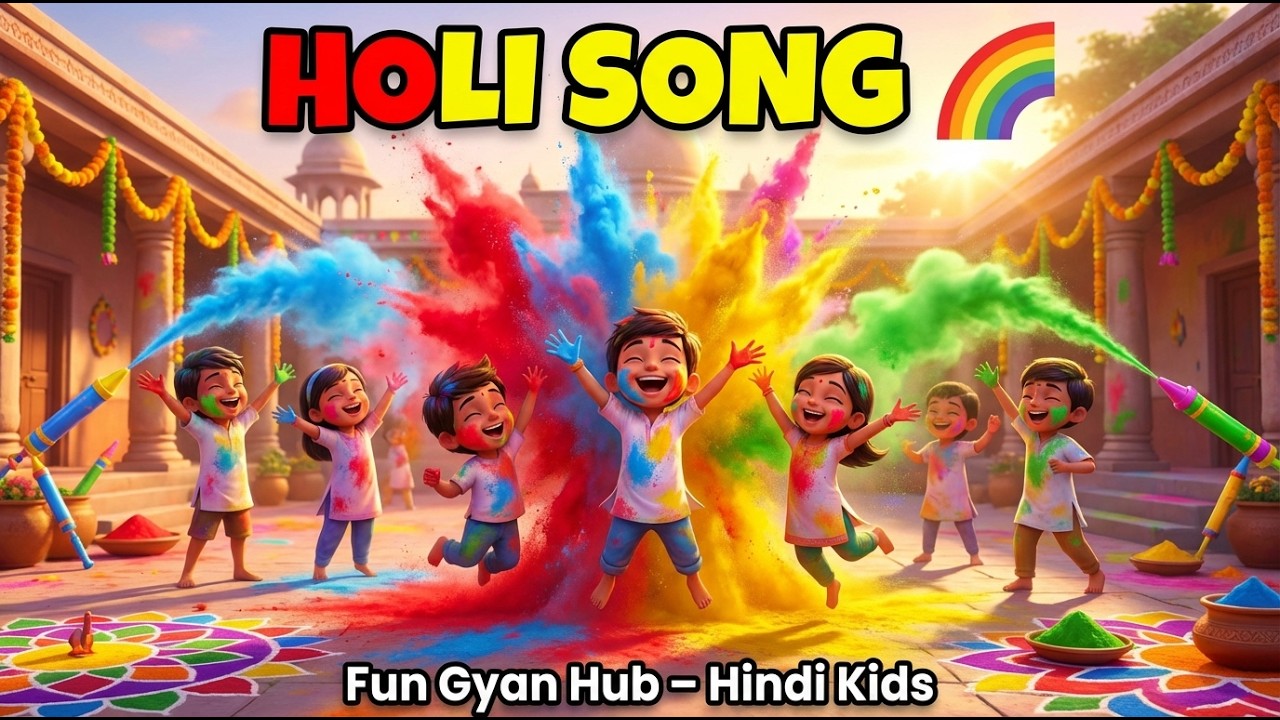 🌈 Holi Song for Kids Hindi | Holi Rhymes for Kids | Holi Aayi Rangon Wali