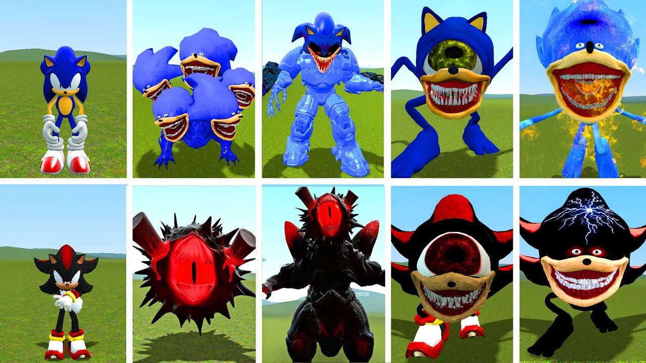 ALL EVOLUTION & CURSED FORMS SHIN SONIC EXE VS SHADOW SONIC INTO GIANT IN GARRY'S MOD