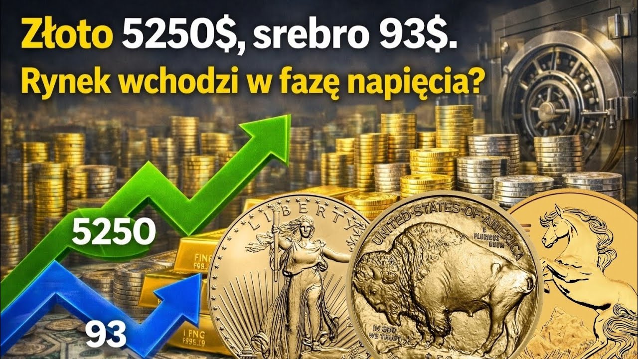 Złoto 5250$, srebro 93$. Rynek wchodzi w fazę napięcia? #srebro #złoto #inwestowanie #rekinsrebra 