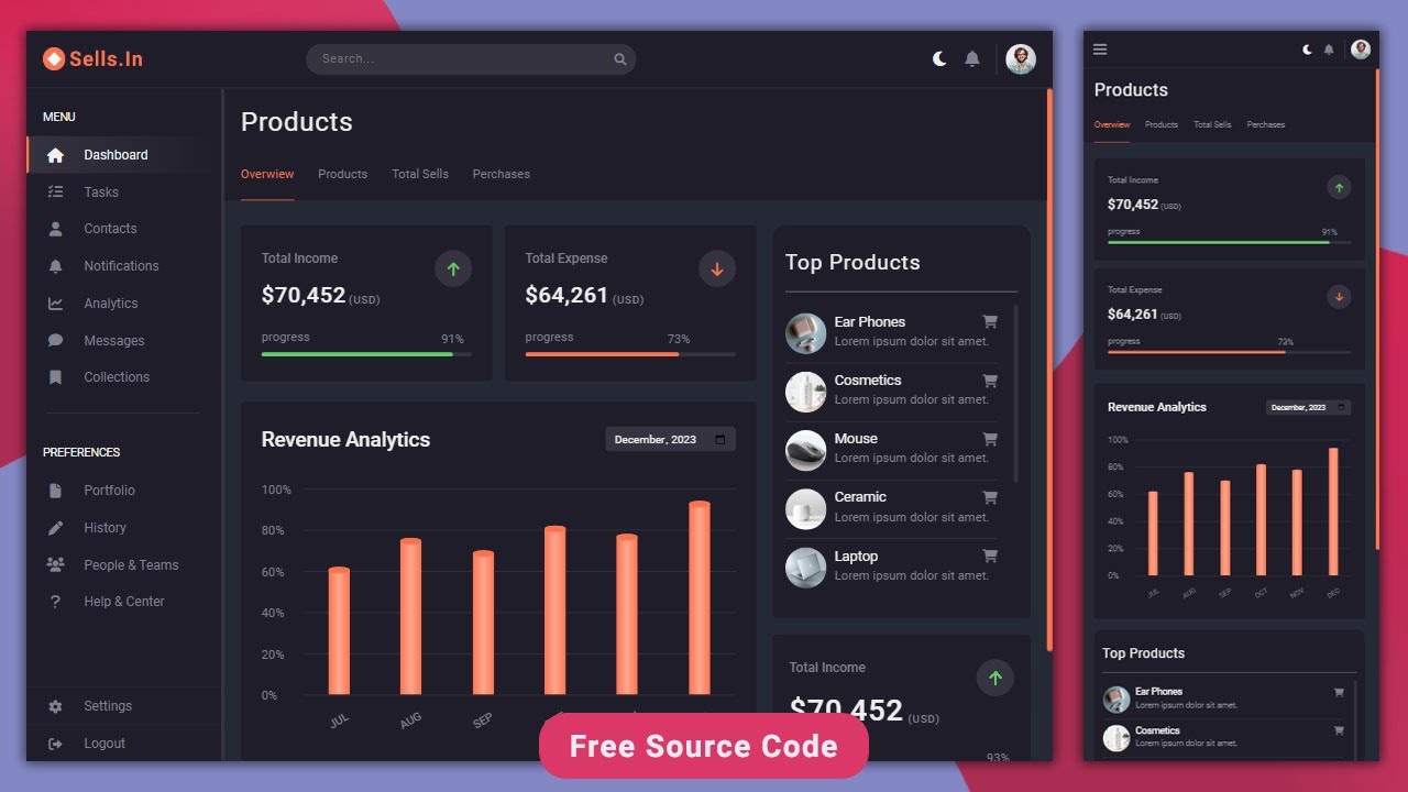 Complete Responsive Admin Dashboard Using HTML CSS & JavaScript | With Source Code