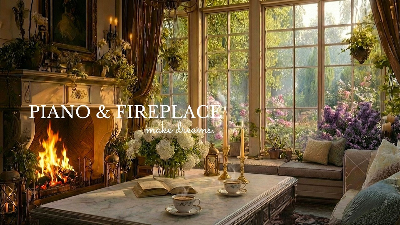 Cozy Fireplace & Soft Piano Music ✨ Relaxing Background Music for Work, Study, Sleep