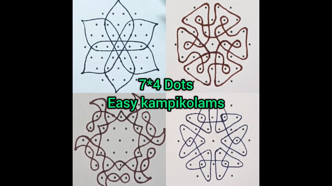 Simple 10 kampikolams/dots 7*4/daily rangoli #kampikolam #sikkukolam #rangoli #kolams
