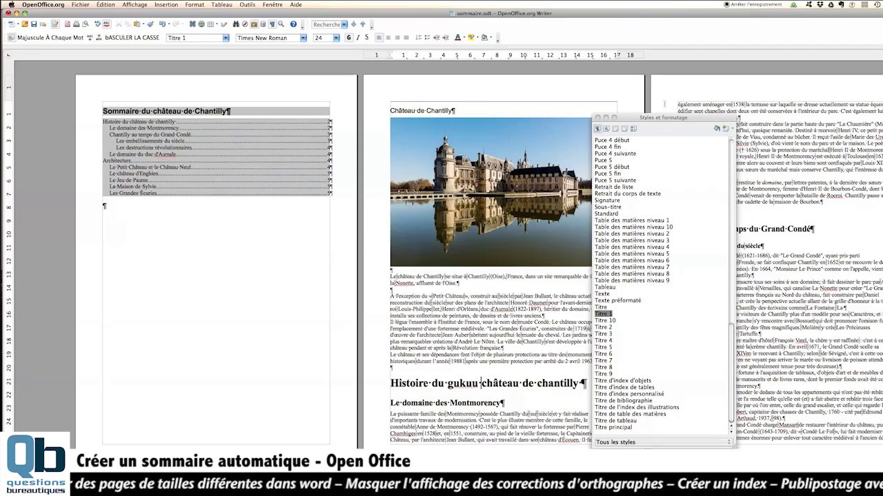 Open Office 3 sommaire automatique