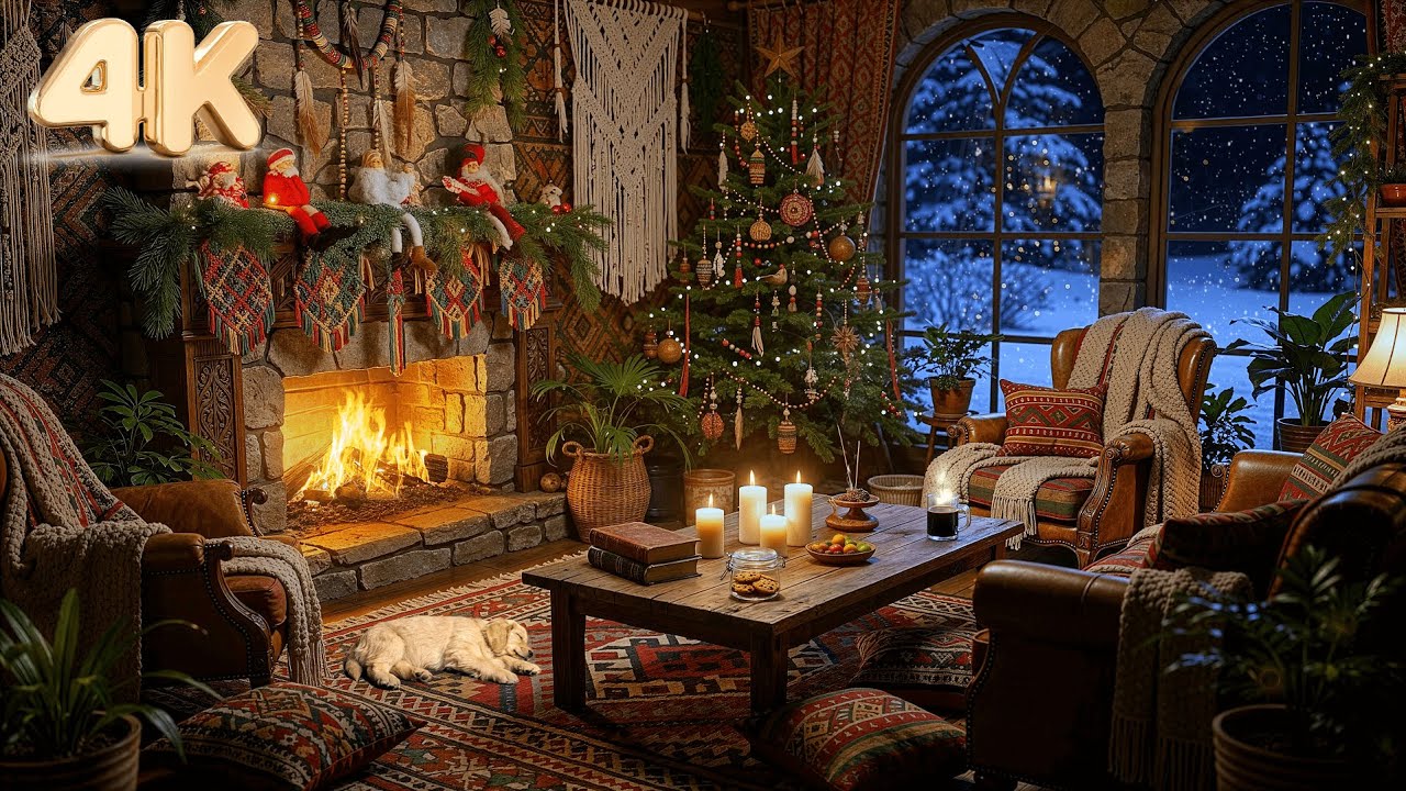 Christmas Jazz Instrumental Music & Cozy Boho Living Room Ambience 🎄 Smooth Piano Music for Relaxing