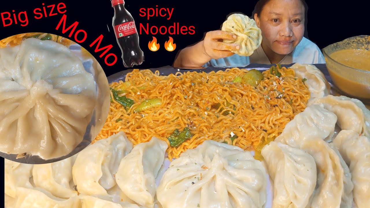 Chicken Mo Mo, 2X 2 pm Spicy Korean  Noodles (CHICKEN DUMPLINGS) &  Fuchi Coke//#mukbang