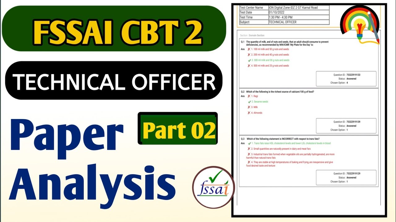 FSSAI Technical Officer CBT 2 Paper Analysis | Part 02 | FSSAI CBT 2 Paper
