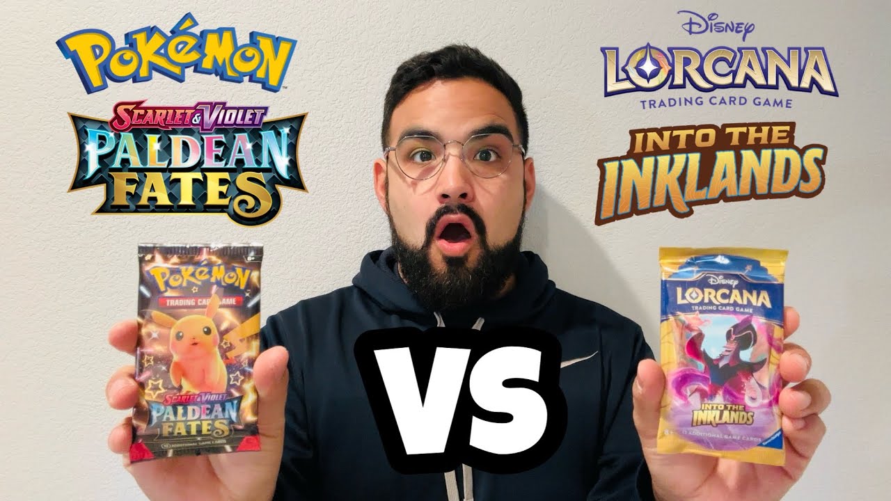 I OPENED PALDEAN FATES POKEMON CARDS AND INTO THE INKLANDS LORCANA CARDS! WHO WILL WIN?