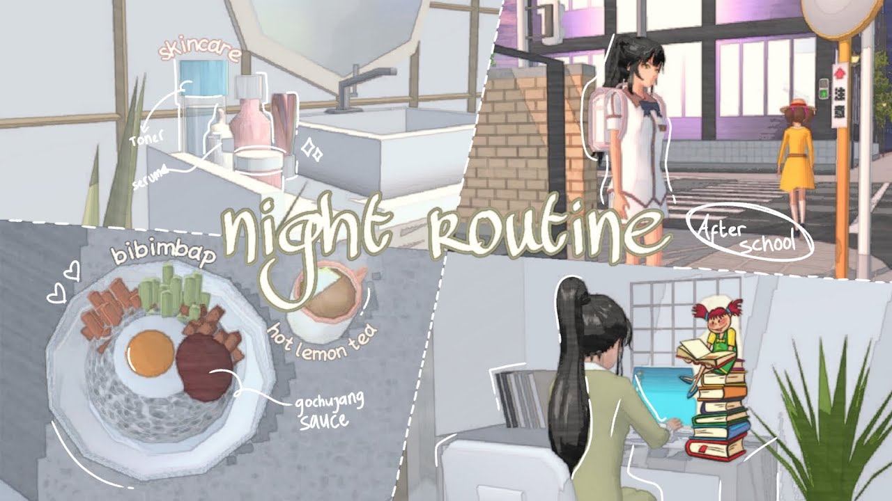 ᡣ𐭩Night routine ࣪ ִֶָ☾.||after school|| skincare, cooking, movies #sakuraschoolsimulator