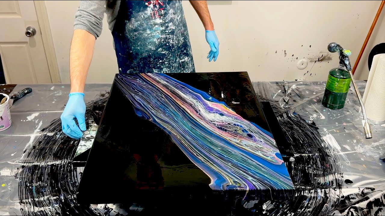 Chaos Ribbon Swipe & Transfer and Spin~Acrylic Pouring~Abstract Art~277