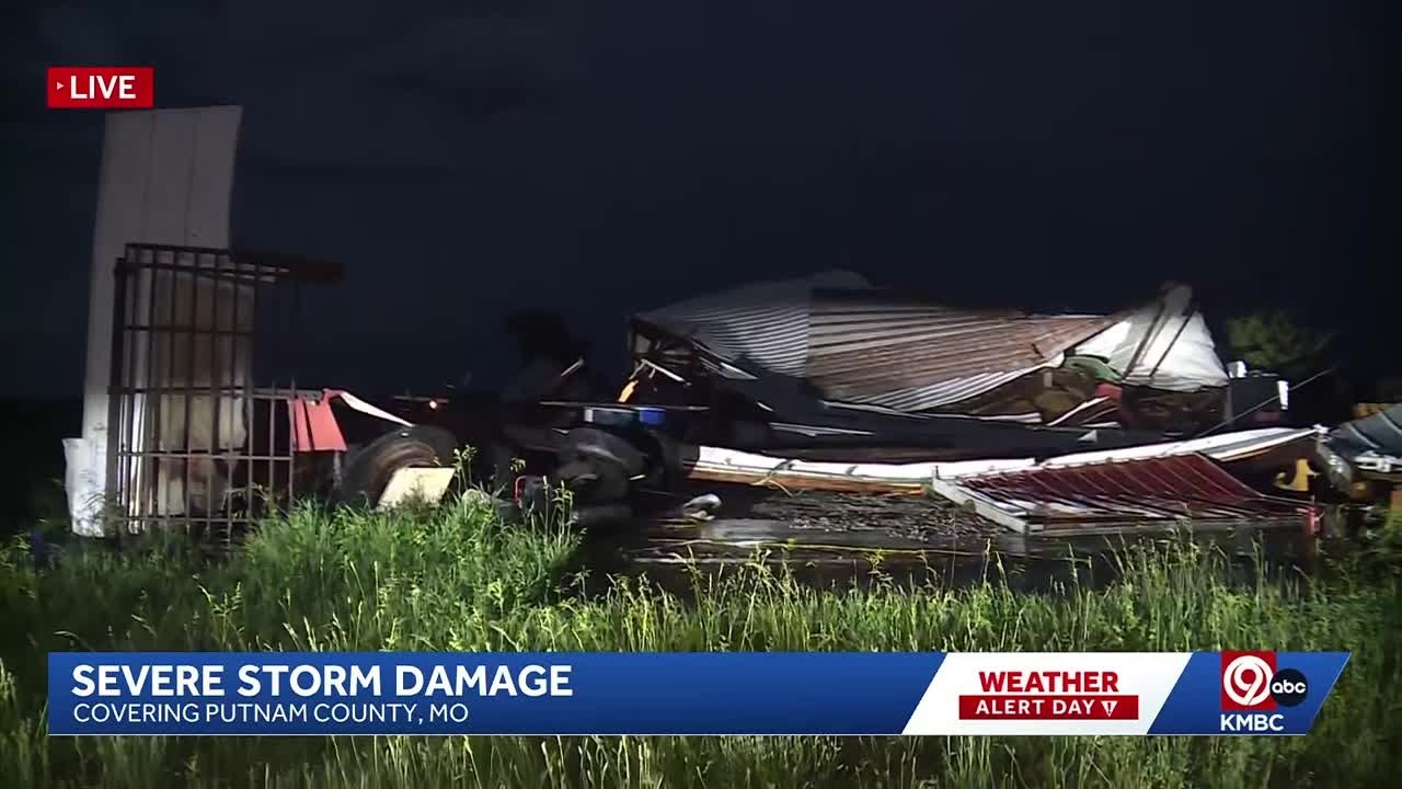Severe storms destroy mobile home and flatten barn in Putnam County, Missouri
