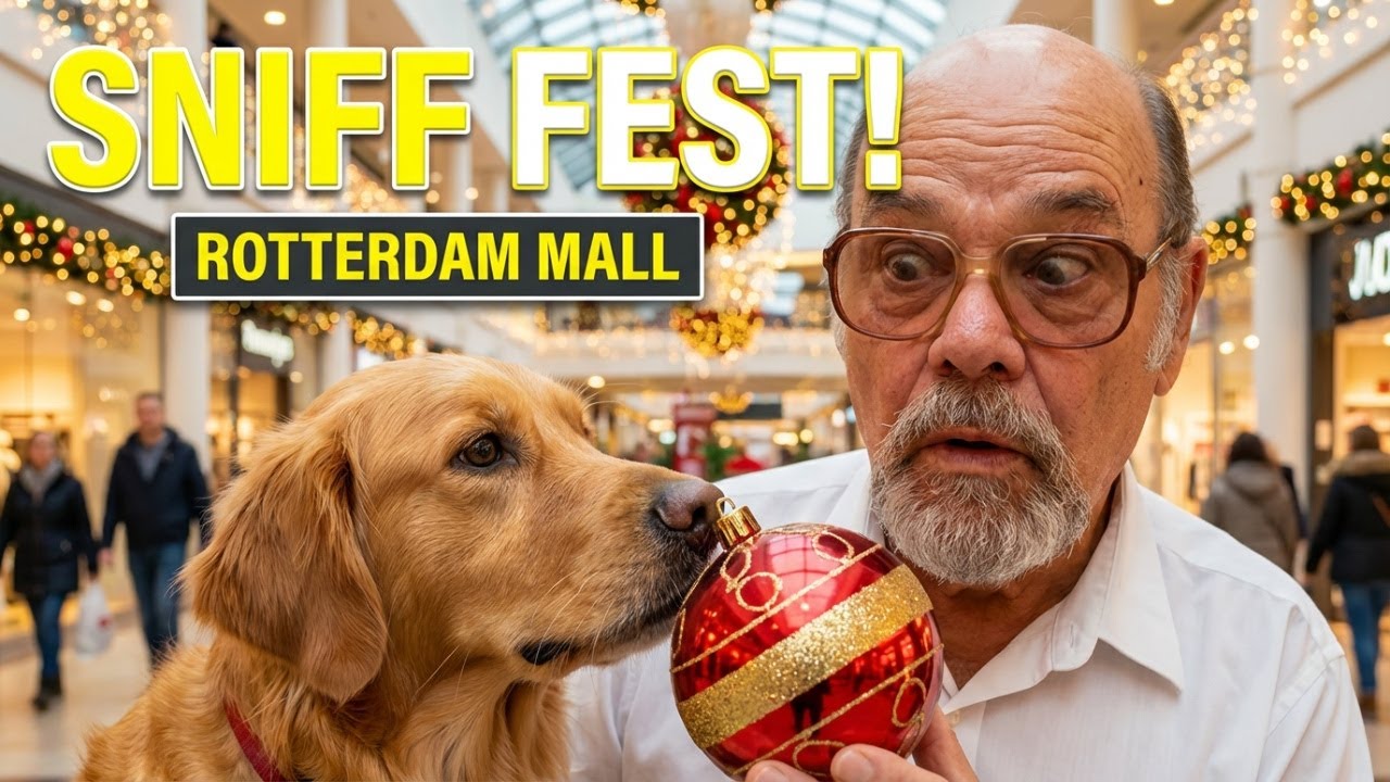 Watch My Dog Try to Sniff Every Ornament in Rotterdam's Festive Mall!
