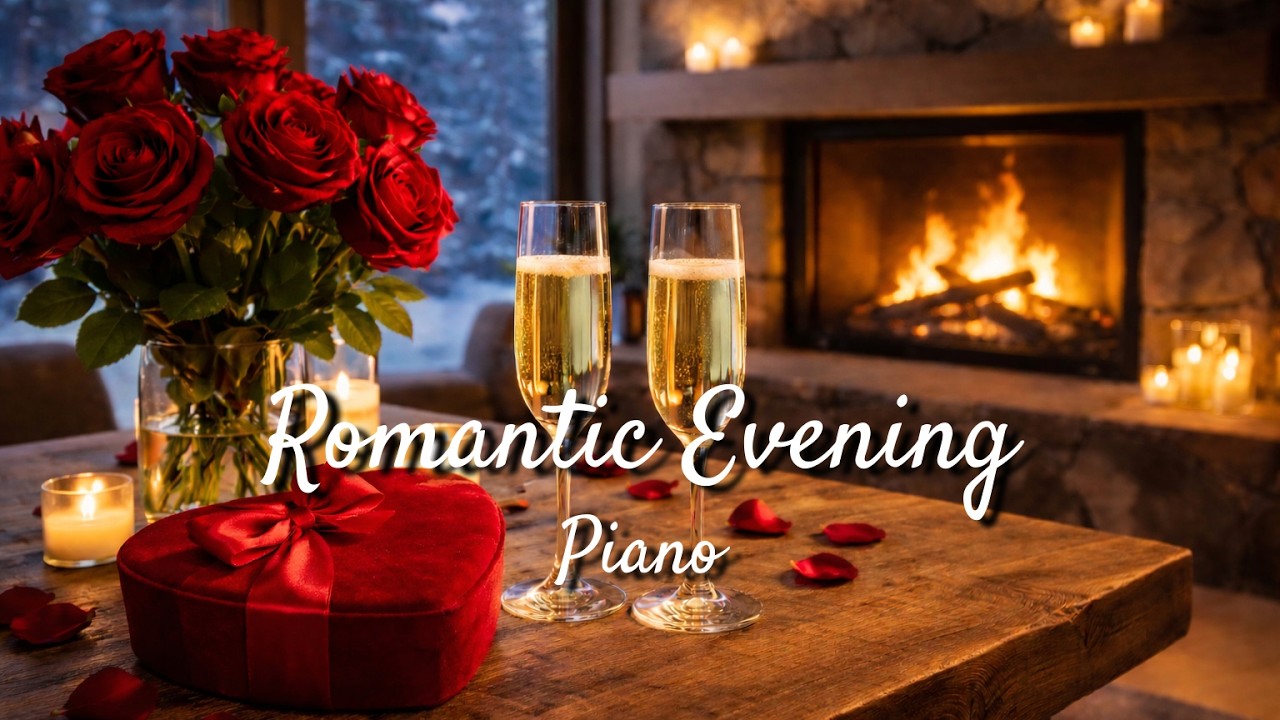 Valentine’s Evening Ambience | Romantic Piano, Candles & Fireplace (60 Min)