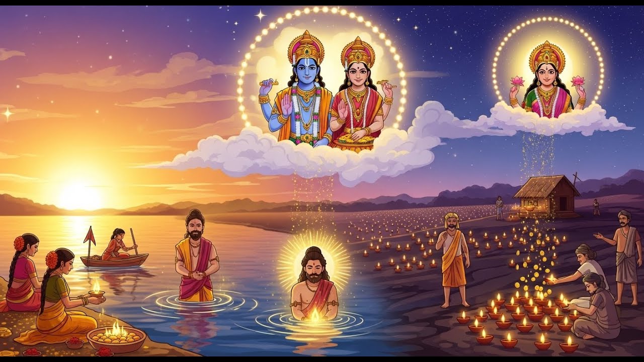 #कार्तिक स्नान का चमत्कार 🌕 राजा चंद्रकेतु और भक्त सौम्य की दिव्य कथा