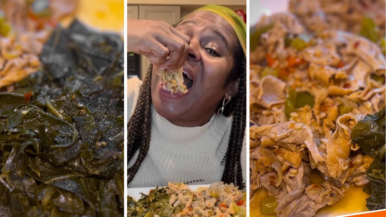 Chitlins Potato Salad & Collard Greens Soulfood Mukbang| Eating Show  #foodie #youtuber #soulfood