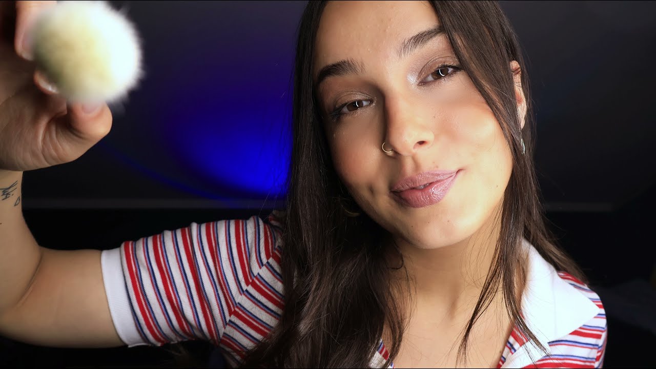 ASMR Covering Your Eyes To Make Them Tired & Face Brushing ♡