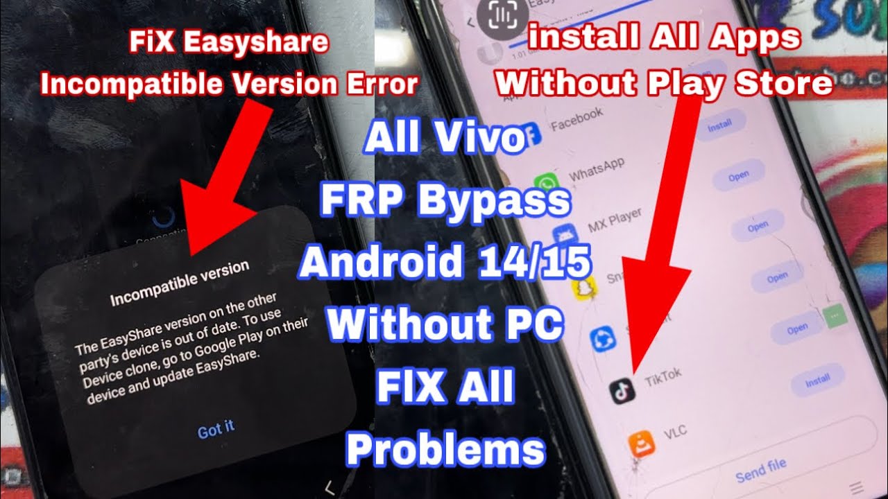 All Vivo FRP Bypass Without PC Easy Share Incompatible Error FIXI Install All Apps No Need PlayStore