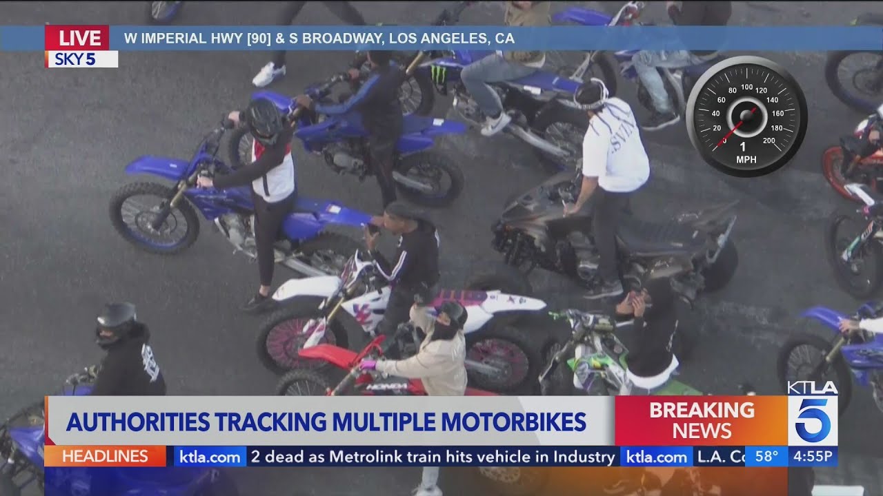 Officers chase large group of motorbike riders in L.A. County