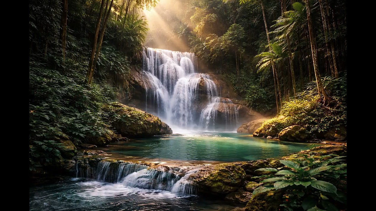 Fall Asleep Fast with Jungle Waterfall Sounds 🌿 Flowing Water for Deep Relaxation & Meditation