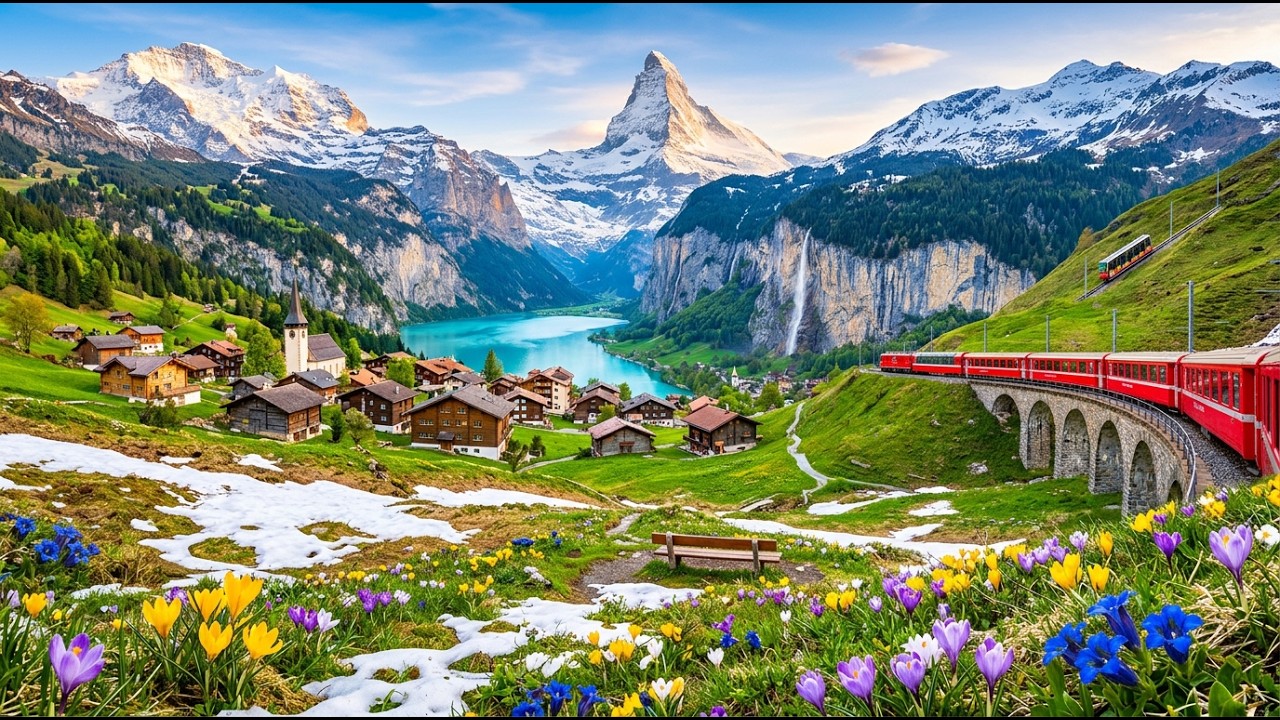 Spring is Here in Switzerland with Snow Flurries❄️ Snowy Swiss Alpine Villages⛄