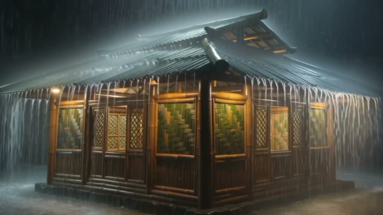 Heavy Rain on a Cozy Bamboo House at Night 🌧️ Intense Rain Sounds (No Thunder, No Music)