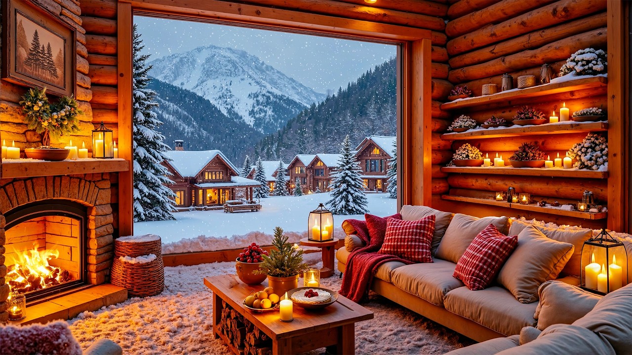 Calm Piano Music 🎹 Winter Afternoon in Fireplace Ambience ❄️ Snowfall for Sleep, Study & Relaxation