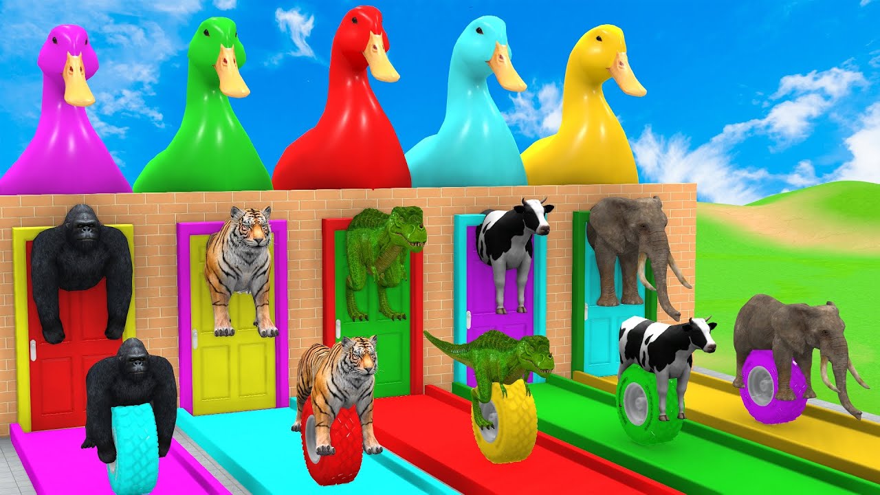 Long Slide Game with Cow Elephant Gorilla Hippopotamus Tiger 3d Animal Game Funny 3d Animals