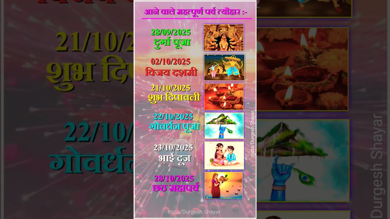 #hindufestival​  vijay dashami | dipawali 2025 | govardhan puja | chhath puja | bhai dooj