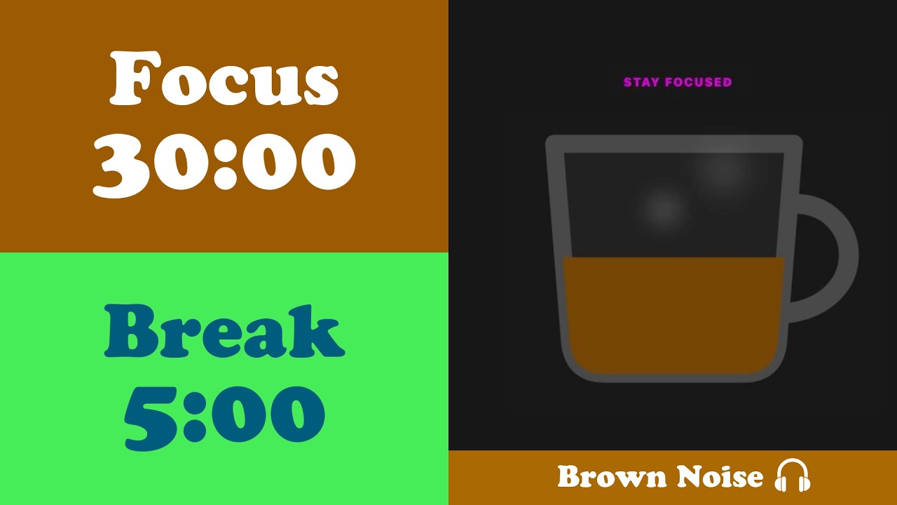 2 Hours Work and Study with Me, 30/5 Minutes Coffee Cup Pomodoro Timer,  🎧 Brown Noise