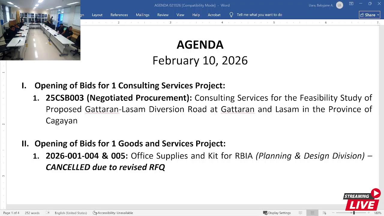 Procurement Livestream for DPWH Regional Office II on February 10, 2026