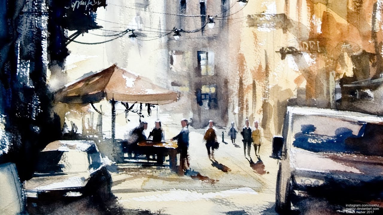 Watercolor [Speed painting - Timelapse] Vienna Cityscape 9