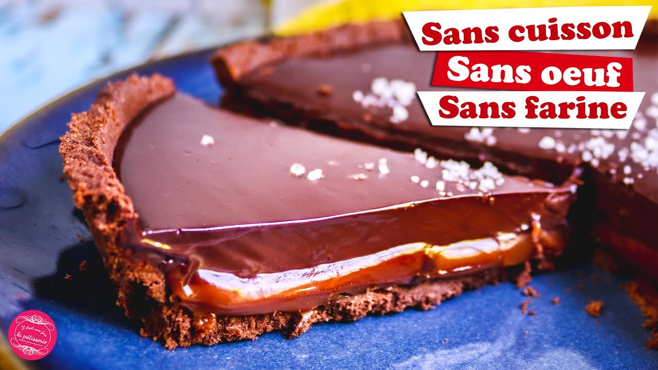 🍫 TARTE CHOCOLAT CARAMEL spéciale CONFINEMENT : SANS CUISSON, SANS ŒUF, SANS FARINE ! 🍫