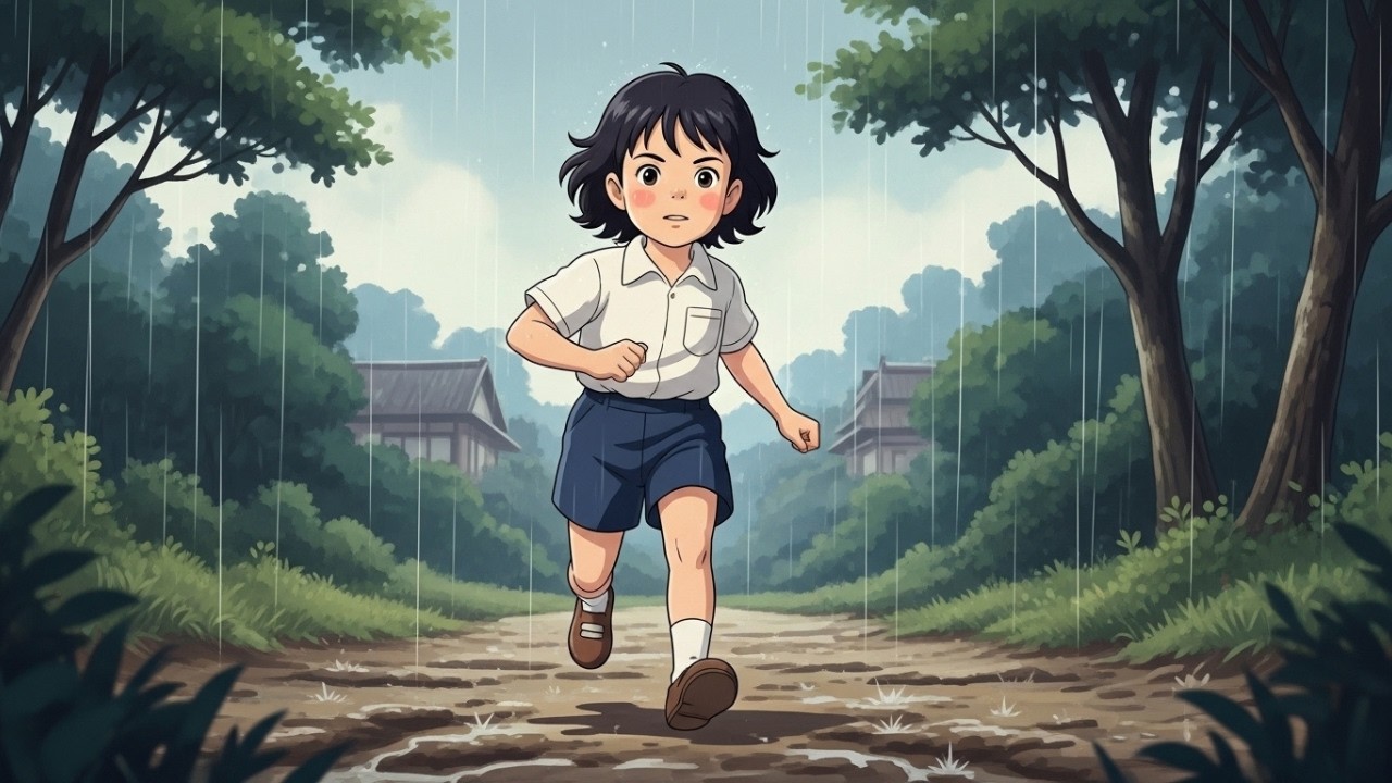 Running Home from School in Heavy Rain to Eat Lunch | Ghibli Wonderland